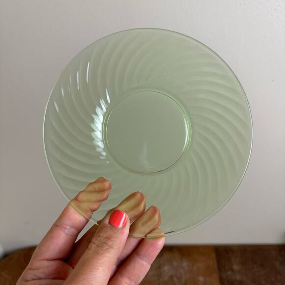 Depression Era Green Vaseline Uranium Swirl saucer and tea cup set - Picture 9 of 11